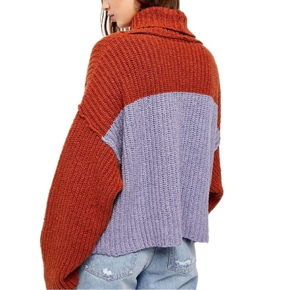 Free People Rust Orange Pele Combo Pullover Cowl Neck Greater Than Sweater M - Picture 4 of 14